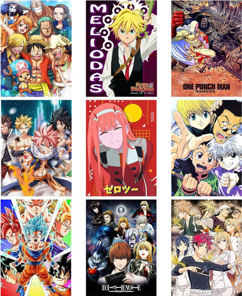 Pack of 18 Mix anime Poster Glossy | Set Anime HD+ Photos Unframed