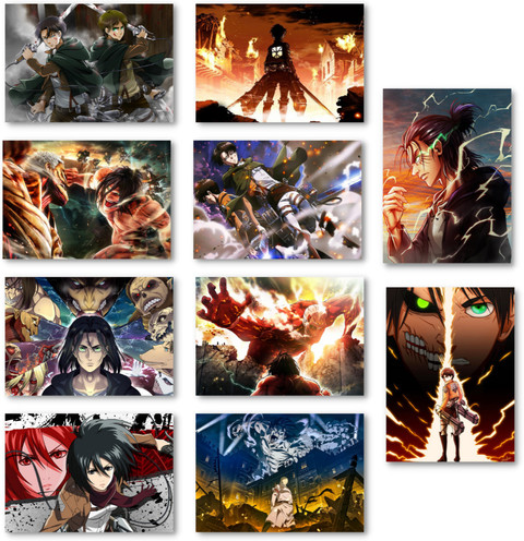 ATTACK ON TITAN POSTERS PACK OF 10 (300 GSM) ATTACK ON TITAN WALL DECOR  Anime Wall Poster A4 Size Poster Photographic Paper