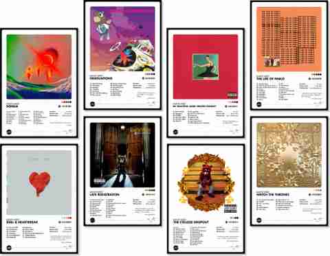 Kanye West Album Posters Set of 8 | 12x8 Inch Matte Finish Wall