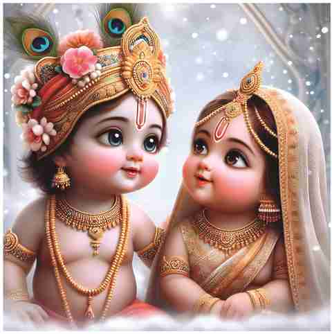 Meri Decor Cut Baby Krishna With Radha Rani God Wall Poster For Pooja Room,  Living Room, Office (Size -45Cm X 45Cm) Vinyl