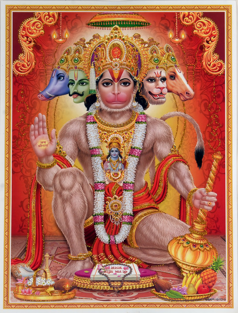 Divine Panchmukhi Hanuman Ji Poster with Ramji at Heart| UV Film