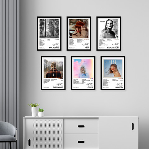 Pack of 6 - Taylor Swift Music Album Art Wall Framed Posters 8x12