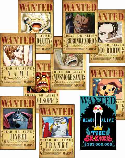 One Piece Anime Wanted Bounty Posters (Pack of 10) 300GSM A3 (12