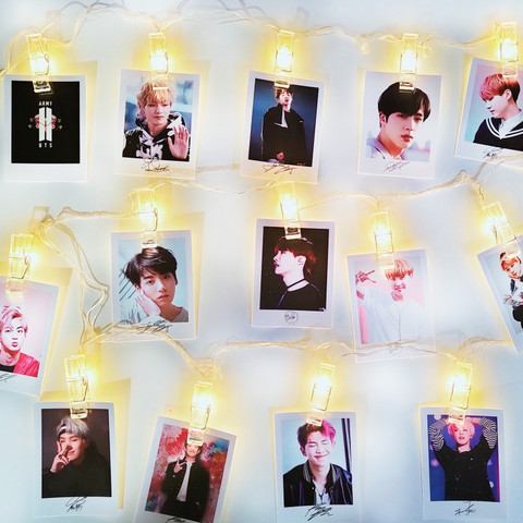 BTS 16 Photo Hanging LED String Lights Clip & 16 BTS Lomo Cards