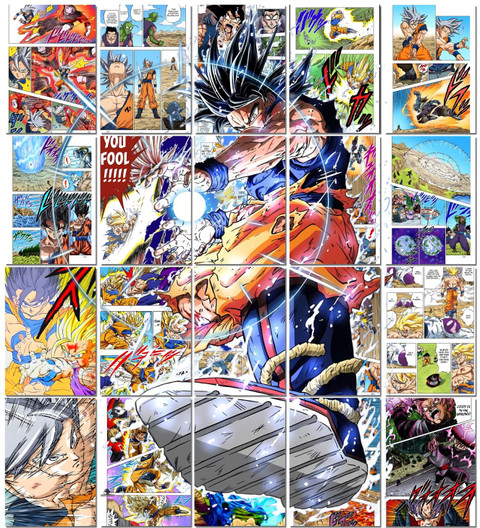 Goku Colored Manga Collage Poster Set Set of 20, 210 mm x 297 mm