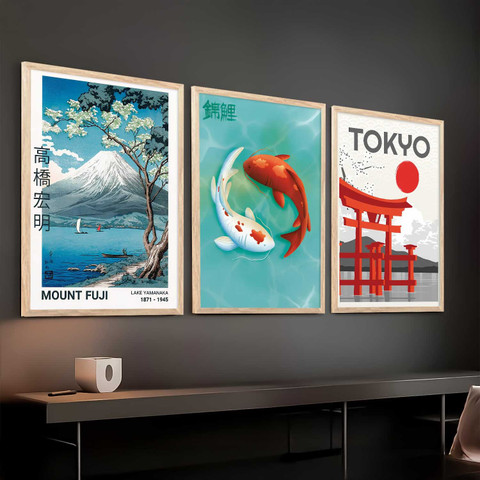 Aesthetic Japanese Nature and City View Wall Framed Posters