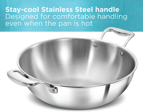 Hawkins Pro Litre Deep-Fry Pan, Triply Kadhai with Steel Handles, Silver  (PSK50S) Kadhai 28 cm diameter with Lid L capacity