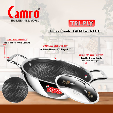 Camro (16 No) Triply Honeycomb (Serves 9-10 People) Kadhai 30 cm