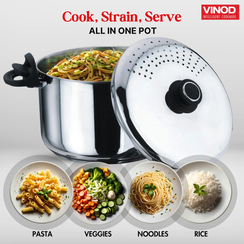 VINOD Stainless Steel Pasta/Noodle Pot with Strainer Lid, Pot 24