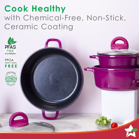 WONDERCHEF Ceramide Casserole Pink Set Pot 16 cm diameter L capacity with  Lid