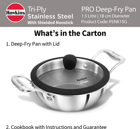 Hawkins Pro Kadhai, Shielded Nonstick Triply Deep-Fry Pan with Glass Lid  (PSNK15G) Kadhai 18 cm diameter with Lid L capacity