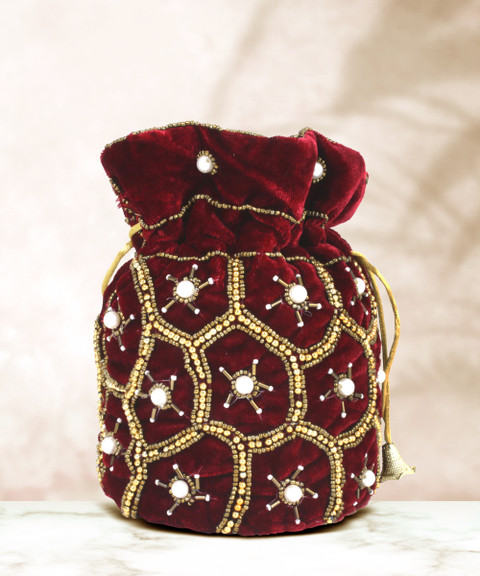 BeijoBolsa Maroon Velvet Potli Bag For Women Potli Maroon Price