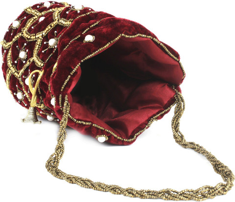 BeijoBolsa Maroon Velvet Potli Bag For Women Potli Maroon Price