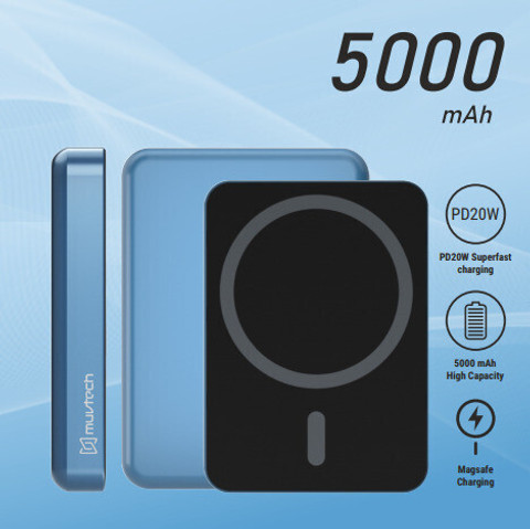 MuvTech 5000 mAh 20 W Wireless With MagSafe Compact Pocket Size Power Bank