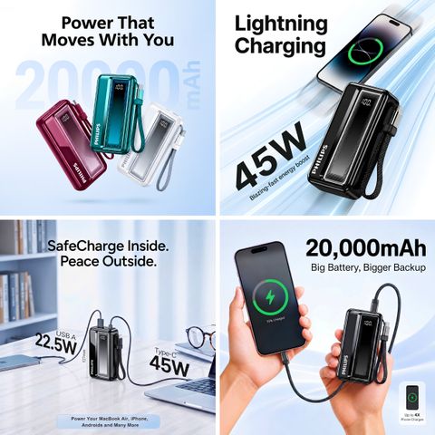 Philips 20000 mAh 45W Nano Power Bank (Dark Slate) - Image 6