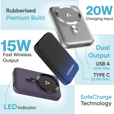 Ambrane 10000 mAh W Wireless With MagSafe Power Bank Price in