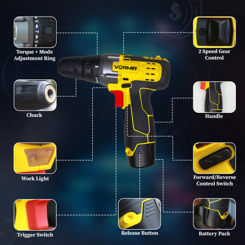 iBELL VORMIR VR CD12-46 Cordless Drill Driver, Batteries, 12V,0