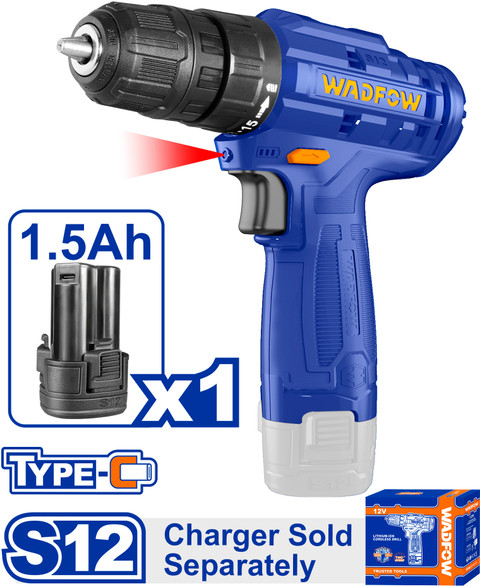 Wadfow 12V Cordless Drill Machine, 15+1, 20Nm, with Battery