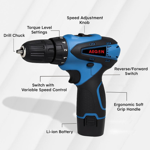 AEGON Cordless Drill Machine Battery Operated ACS-12V 12V Reversible  Variable Speed Screwdriver Double with 30 pcs Tool Kit Cordless Drill
