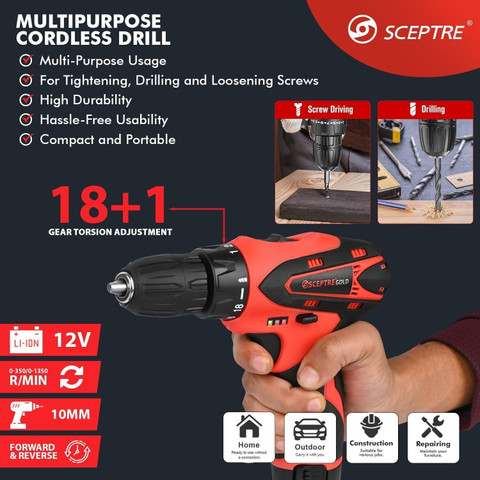 Sceptre SPCD12V Cordless 1350 RPM Variable Speed Reversible
