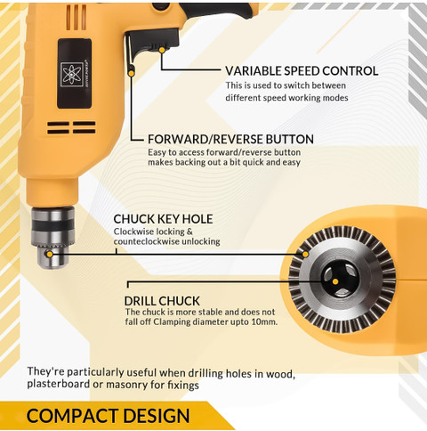 Mamodiaz Divine DED-10RF10mm 500 With Mansory Bit reversible drill machine  with Left Right Rotation 13pc hss drill Bit Pistol Grip Drill