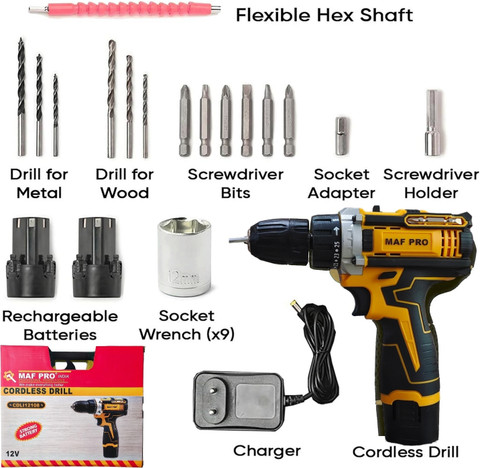 NTH MAF PRO CORDLESS DRILL KIT 12V BRUSHLESS MOTOR 2x12v Battery