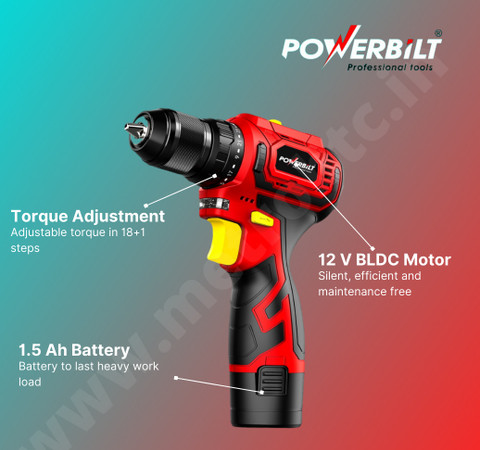 Heavy Duty Battery Operated Hand Drill PowerBilt PBT-CL-BL 12V