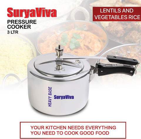 SURYAVIVA Regular 3ltr Inner Lid pressure Cooker(,Silver) L