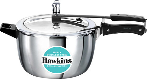 Hawkins Litre Triply Stainless Steel Pressure Cooker, Wide Cooker, Silver  (HSST7W) L Inner Lid Induction Bottom Pressure Cooker