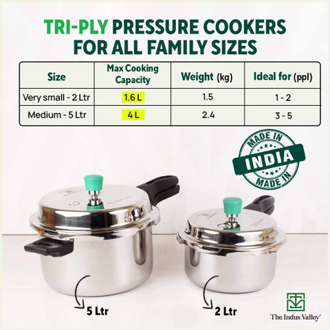 The Indus Valley Triply Stainless Steel Pressure Cooker Combo Free Wooden  Chopping Board L, L Outer Lid Induction Bottom Pressure Cooker