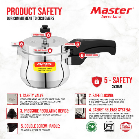 Master Superb Stainless Steel Handi L Outer Lid Induction Bottom