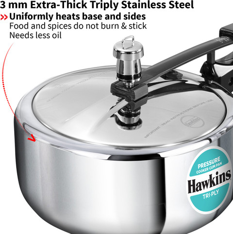 Hawkins Litre Tri-Ply Pressure Cooker cum Pan, Silver (SSTPP3) L Inner  Lid Induction Bottom Pressure Cooker