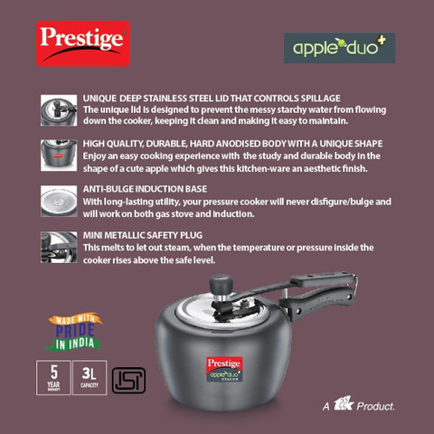 Prestige Svachh Apple Duo L Inner Lid Induction Bottom Pressure Cooker