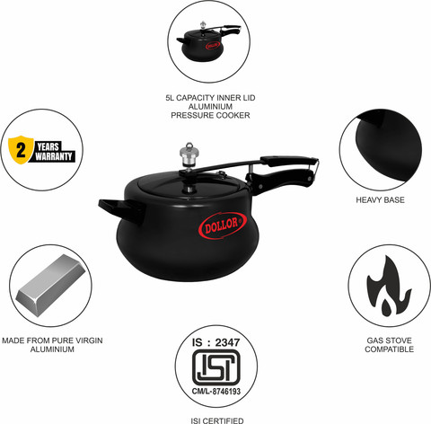 Dollor Matki Black Hard Anodized Handi Inner Lid Aluminium L Inner Lid  Pressure Cooker