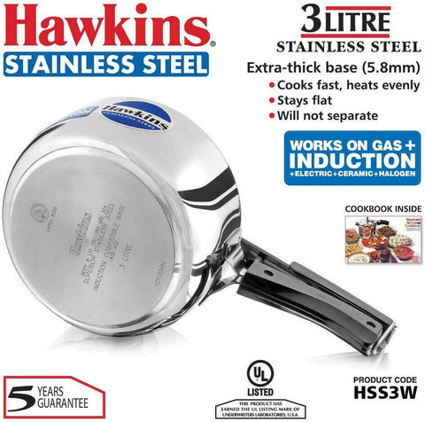Hawkins Wide (HSS3W) L Inner Lid Induction Bottom Pressure Cooker