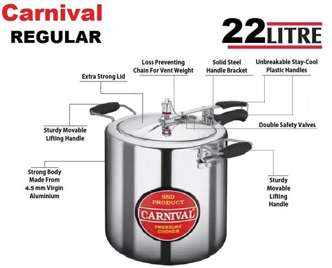 CARNIVAL Aluminium active Model Pressure Cooker 22 Ltr Inner Pure
