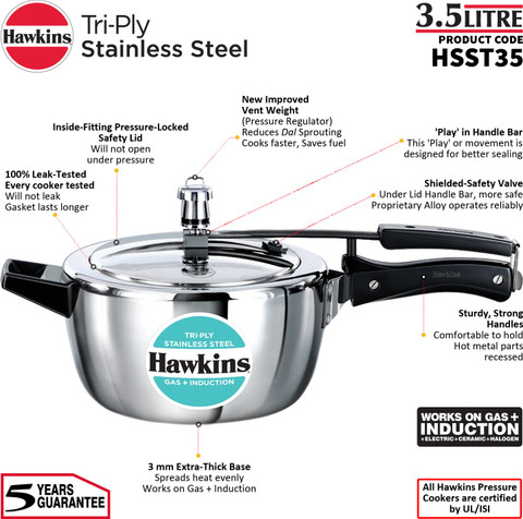 Hawkins Stainless Steel Pressure Hawkins Pressure Cooker Litre