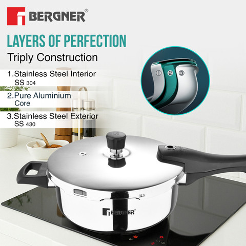 BERGNER Argent Elements Triply Stainless Steel Outer Lid Pressure
