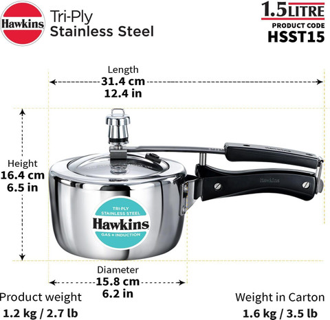 Induction Base Hawkins One Litre Pressure Cooker Hawkins Stainless