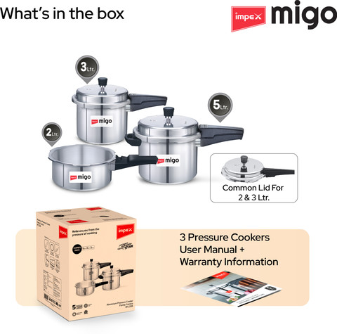 IMPEX Migo Induction Base Pressure Cooker Combo L, L, L