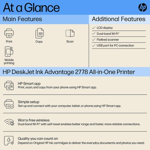 HP DeskJet Ink Advantage 2778 Multi-function WiFi Color Inkjet Printer ...