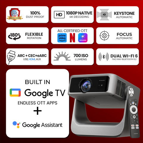 Egate Zen 7X Auto Projector,Google TV, Dustfree,Dolby Audio|1080p ...