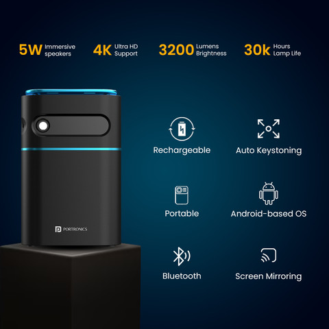 Portronics Pico 12 Smart Projector with Android 11, 4K Ultra HD Support ...