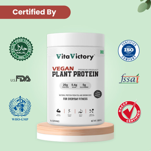 Vita Victory 100% Vegan Plant Protein Powder 1Kg, BCAA 5g, Glutamine 5g for  Muscle Building Plant-Based Protein