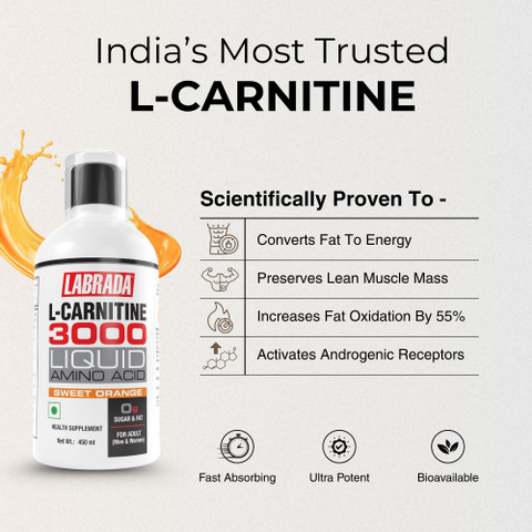 amino acid l-carnitine Labrada L-Carnitine 3000mg | Sweet Orange|Liquid Amio Acid with 0 Sugar|30 Servings EAA (Essential Amino Acids) Price in India - Buy Labrada L- Carnitine 3000mg