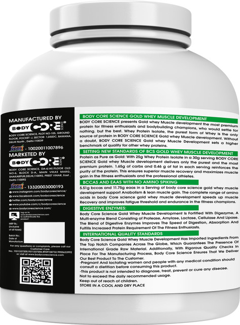 Body Core Science Gold Whey Muscle Development-2Kg(Vanilla) Whey Protein