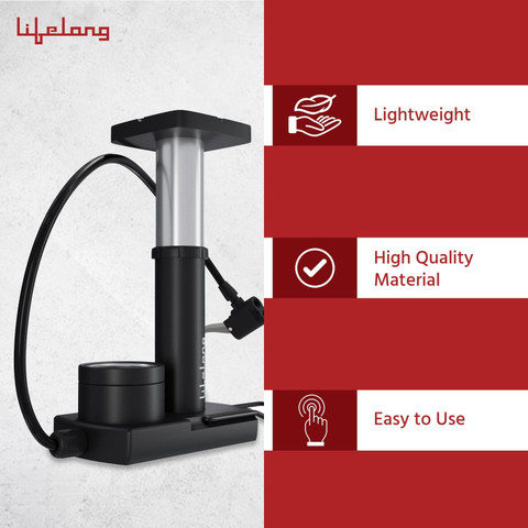 Lifelong LLBAPM01 Bicycle Air Pump with Meter| Foot Activated