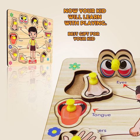 SHALAFI Human Body Parts Wooden Puzzle Wooden Toys with Knobs, Learning ...