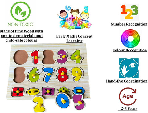 Montessori Number Puzzle 1-10 - Wooden Math Learning Tool For Preschool Kids
