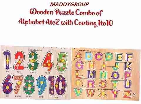 MADDYGROUP ABCD + 123 WOODEN PUZZLE COMBO FOR KIDS | ALPHABETS